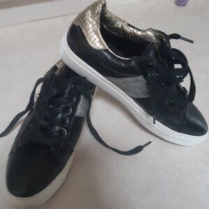 Steve Madden Black Runners (Sneakers) with gold and silver trim Size 8